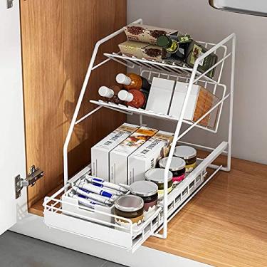 Imagem de Prateleira de armazenamento removível para debaixo da pia da cozinha, prateleira de armazenamento de bancada para casa, prateleira de armazenamento de camada dupla para armário, organizadores