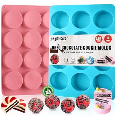 Imagem de RUGVOMWM 2 peças de moldes redondos de biscoito de chocolate, molde cilíndrico de silicone, perfeito para Oreos cobertos de chocolate, bolo, doces, pudim, mini sabão