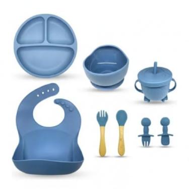 Imagem de Kit 6 Alimentação Bebê Silicone Prato Babador Copo Tigela Introdução Alimentar infantil (AZUL)