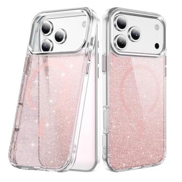Imagem de LEMAXELERS Capa magnética para iPhone 17 Pro Max, compatível com MagSafe, brilhante, brilhante, TPU (poliuretano termoplástico), capa protetora fina à prova de choque para iPhone 17 Pro Max, rosa