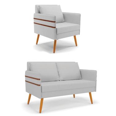 Imagem de Kit 01 Namoradeira E 01 Poltrona Linho Castanho A05 Cinza