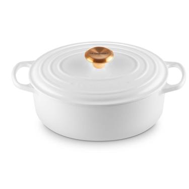 Imagem de Panela Oval Signature com Pegador Dourado 31 cm Branco Le Creuset