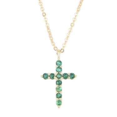 Imagem de RIZILIA Colar feminino com cruz minimalista Time-Honored com zircônia cúbica simulada esmeralda verde banhada a ouro 14K - pingente Faith de 45,7 cm - caixa de presente