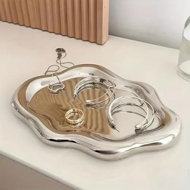 Imagem de Bandeja de joias de nuvem de cerâmica - organizador decorativo de anel para brincos e colares, presente de Dia dos Namorados, prata