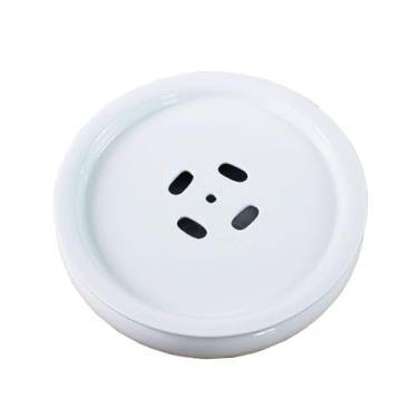 Imagem de Bandeja de chá de porcelana 25,4 cm, bandeja de cerâmica de camada dupla redonda para mesa de servir chá e café (branca)