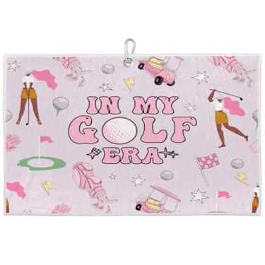 Imagem de Funky Qiu Toalha de golfe rosa de microfibra para sacos de golfe com clipe mosquetão, toalha de clube de golfe, acessórios de golfe rosa presente para mulheres amantes de golfistas