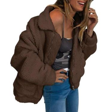 Imagem de Casaco PRETTYGARDEN Oversized de Sherpa Fleece com Pelo Sintético Café