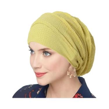 Imagem de Turbante Hijab Feminino Liso Com Efeito Amassado, Lenço Macio E Elásti