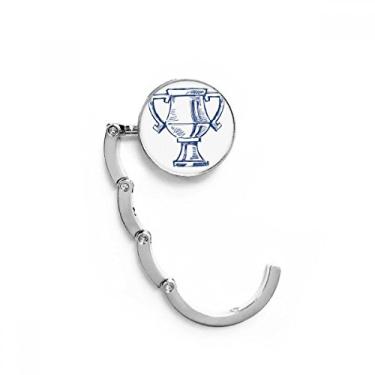 Imagem de Gancho de mesa azul de troféu de campeonato de futebol com fecho decorativo, gancho dobrável