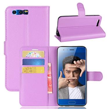 Imagem de Capa carteira para Huawei Honor 9, carteira flip de couro PU premium com compartimento para cartão, suporte e fecho magnético [capa interna à prova de choque de TPU] Compatível com Huawei Honor 9