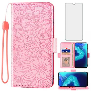 Imagem de Capa carteira compatível com Moto G8 Power Lite e protetor de tela de vidro temperado com suporte para cartão de couro flip capa para celular MotoG8PowerLite Motorola 8 8G PowerLite XT2055-2 mulheres
