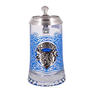 Imagem de Caneca de cerveja de vidro da Escócia com tampa de estanho e medalhão de estanho
