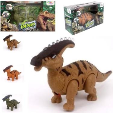 Imagem de Dinossauro Papassauro Com Som Luz Movimento BRINQUEDO Anda RUGE DINO LUZES JURASSICO TRICERATOPS REX CRIANÇA INFANTIL ESTIMULA CRIATIVIDADE 26CM (MARROM)