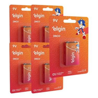 Imagem de 5 Pilhas Bateria 9v Zinco Carvão 6f22 Elgin Lanterna Relógio