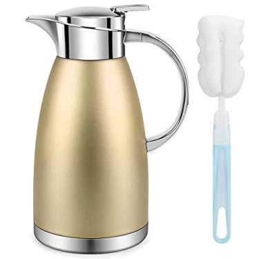 Imagem de Garrafa térmica de 1,729 g para cafeteira térmica de aço inoxidável a vácuo para café, água quente, chá, bebidas quentes – Mantenha 12 horas quentes, 24 horas frias (ouro)