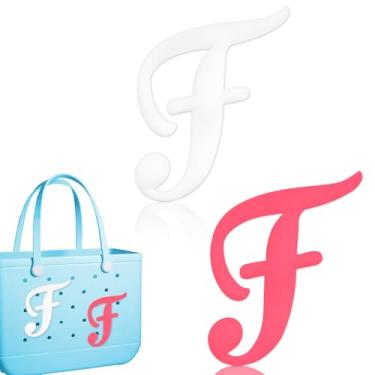 Imagem de Blinket Berloques decorativos com letras do alfabeto compatíveis com bolsa Bogg | Berloques compatíveis com bolsa Bogg - letras 3D brancas e rosa, acessórios elegantes do alfabeto, inclui letras F