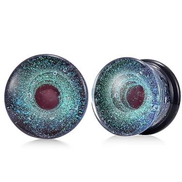 Imagem de COOEAR Plugues de vidro e túneis coloridos perfurantes expansores dupla alargada par joias de presente tamanho 2g (6 mm) a 5/8" (16 mm)., B759l, 0g(8mm)