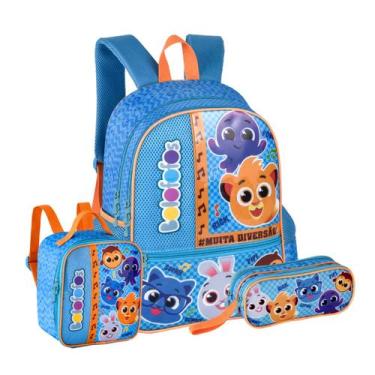 Imagem de Kit Mochila Costas Bolofofos Lancheira Térmica Estojo Duplo,  Azul