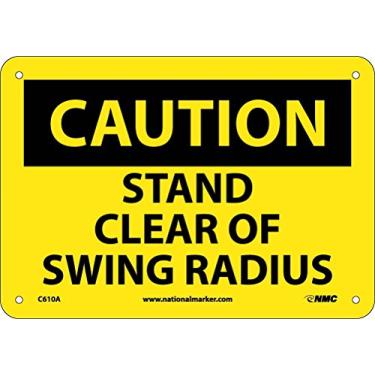 Imagem de NMC Placa OSHA C610A, legenda "CAUTION - STAND CLEAR OF SWING RADIUS", 25,4 cm de comprimento x 17,8 cm de altura, alumínio, preto sobre amarelo
