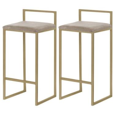 Imagem de Kit 2 Banqueta Pietra Dourada Veludo Bege - Straso Móveis - Metal Móve