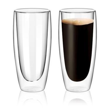 Imagem de SCJHMY Conjunto de 2 canecas de café de vidro de 524,5 g, copos de café expresso de parede dupla para latte cappuccino cacau leite café suco, conjunto de xícaras de chá de vidro transparente presente