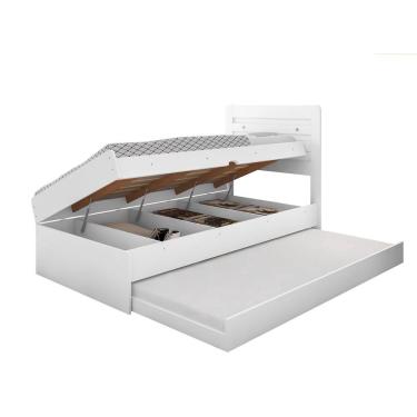 Imagem de Cama Baú Solteiro Larissa Com Auxiliar Dani Framar Branco