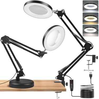 Imagem de Kerdele Luminaria Led Ring Light de Mesa, Led com Lupa Aumento Garra(Preto)