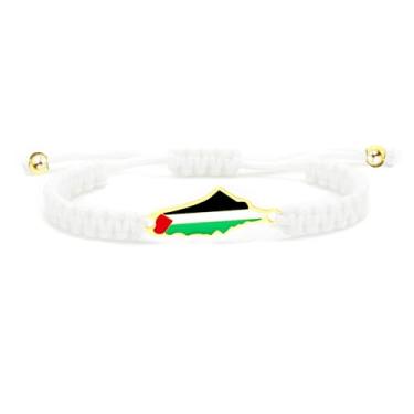 Imagem de Zircobic Série de pulseiras com pingente de bandeira palestina - Design de cordão trançado em preto, vermelho, verde e branco, para casais e amigos para uso diário, Adjustable, Aço inoxidável, Sem