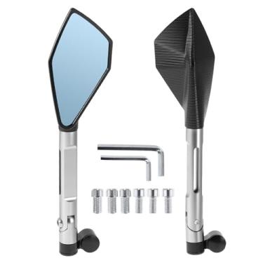 Imagem de Hihaha Espelhos retrovisores laterais para motocicleta, espelho retrovisor ajustável, liga de alumínio, 1 conjunto preto prateado M8/M10 forma prismática