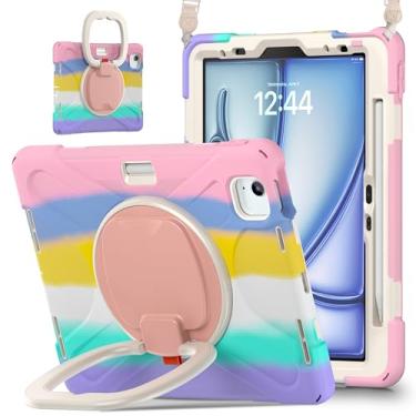 Imagem de MEEgoodo Capa para iPad Air 5ª geração 11 polegadas 2022 2020/iPad Pro M2 11 polegadas 4ª/3ª/2ª/1ª geração 2022 2021 2020 2018 com porta-lápis, suporte e alça para crianças, rosa colorido