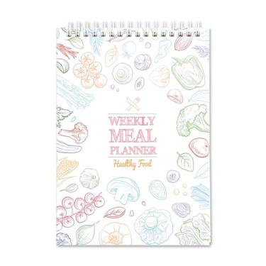 Imagem de icceemee Organizador de refeições e lista de compras – 54 folhas com adesivos bônus para geladeira ou parede (ideal para donas de casa e controle de peso) (branco)