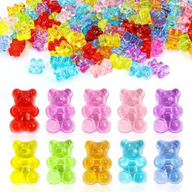 Imagem de 200 peças de contas de urso de acrílico transparente - Berloques de goma coloridos vibrantes para fazer joias, contas perfeitas para pulseiras, colares, artesanato DIY e gelecas. Adoráveis contas