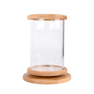 Imagem de Tanque de peixes aquário de vidro transparente com base de madeira tanque decorativo rotativo para aquários pequeno aquário ecológico aquário