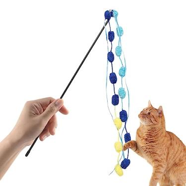 Imagem de Vara de Brinquedo para Gato - Brinquedo de vara de pesca de gato colorido com sino - Vara de pesca para gatos Brinquedo de barbante para gatos entediados em ambientes internos Caça e Hersil
