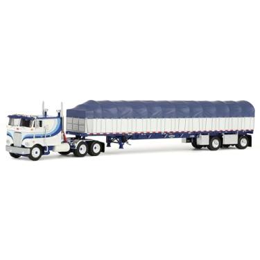 Imagem de First Gear Caminhão dorminhoco DCP 1/64 Peterbilt 352 COE 279.4 cm com Wilson Roadbrute Reboque de eixo de propagação de mesa plana de 130 cm com vagão coberto 60-2057
