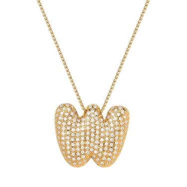 Imagem de Mint & Lily Colar feminino com inicial de ouro Pave Bubble – banhado a ouro 18K sobre latão com corrente delicada, presente para mulheres, Latão, Sem Pedra Preciosa