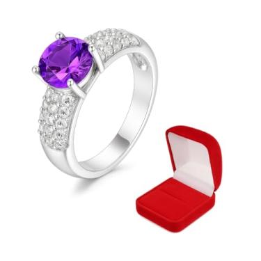 Imagem de ANEL PRATEADO CRAVEJADO AZUL/VERDE/VERMELHO/LILÁS/BRANCO/ROSA/VERDE TURMALINA/AZUL CLARO (Lilás Ametista, 17)