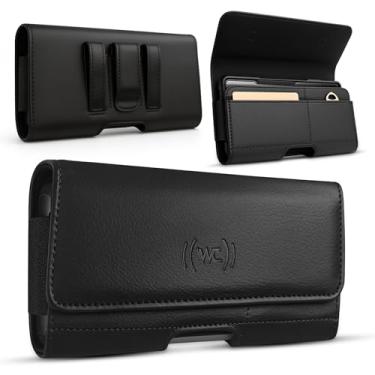 Imagem de Wireless City Coldre de couro para celular para iPhone 15/15 Pro, 14/14 Pro, 13/13 Pro, 12/12 Pro, 11/11 Pro, suporte de cinto de couro para homens, bolsa com clipe de cinto seguro, suporte de cartão