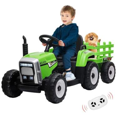 Imagem de Trator Elétrico Infantil com Reboque, Controle Remoto e Faróis de LED, 12V, PALBY`S, Verde