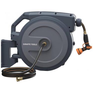 Imagem de Mangueira de Jadim 27M com Enrolador Retrátil, Rebobinamento Automático e Giratório de 180, Giraffe AW405, Cinza Escuro