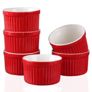 Imagem de YAZYLIFE Ramekins 118 g, ramequins creme brulee e pratos de suflê, tigelas seguras para forno de porcelana, copos de pudim, tigela de imersão, conjunto de 6, vermelhos..