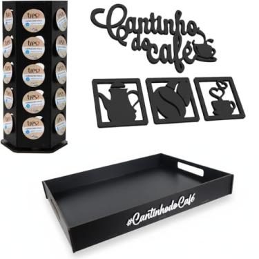 Imagem de Bandeja Preta Três Corações Giratório 30 Cápsulas Placa Cantinho do Café Brilhante Kit completo 3 Corações Suporte Cantinho do Café
