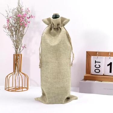 Imagem de 10 sacos de presente de vinho de serapilheira com cordão para garrafas de licor de vidro de 750 ml, capas de garrafa de champanhe de pano de linho para festa de degustação de vinho de casamento de
