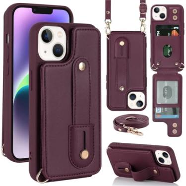 Imagem de Carteira de pulseira crossbody Cartões de couro Solt Case para iPhone 15 Pro Max 14 11 12 13 XS 7 8 Plus SE2022 Bolsa de bolso com cordão, vinho tinto, para iphone 6P 6sPlus