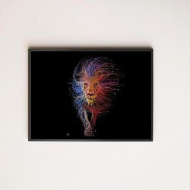 Imagem de Quadro Desenho Leão Andando 45X34Cm Com Vidro Moldura Preta - Quadros 