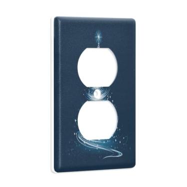 Imagem de Blueangle Placa de parede dupla para árvore de Natal branca brilhante, tamanho padrão, placas de cobertura de tomada elétrica de 1 gangue para decoração de quarto de escritório em casa, 4,53 x 2,76