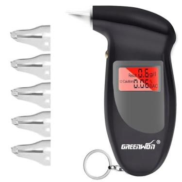 Imagem de GREENWON Chaveiro bafômetro alimentado por bateria, testador digital de álcool, analisador de respiração, alerta audível, portátil, com visor LCD e bocal de substituição, uso pessoal