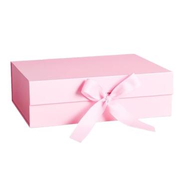Imagem de iefoah Caixa de presente rosa para presentes 26 × 19 × 7,5 cm, caixas de presente com tampas, fecho magnético, padrinho, dama de honra, para casamento, aniversário, dia dos namorados, chás de panela