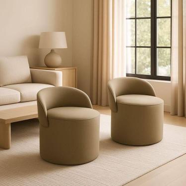 Imagem de Kit 2 Puff Encosto Suede Redondo Sala Banco Orgânico Quarto Capuccino