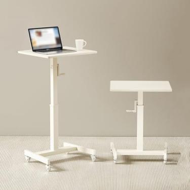 Imagem de Suporte de pódio móvel com mesa inclinada, púlpito de rolamento ajustável em altura, mesa de laptop, carrinho de laptop sentado para ficar em pé para sala de aula, igreja, casa, escritório (branco)